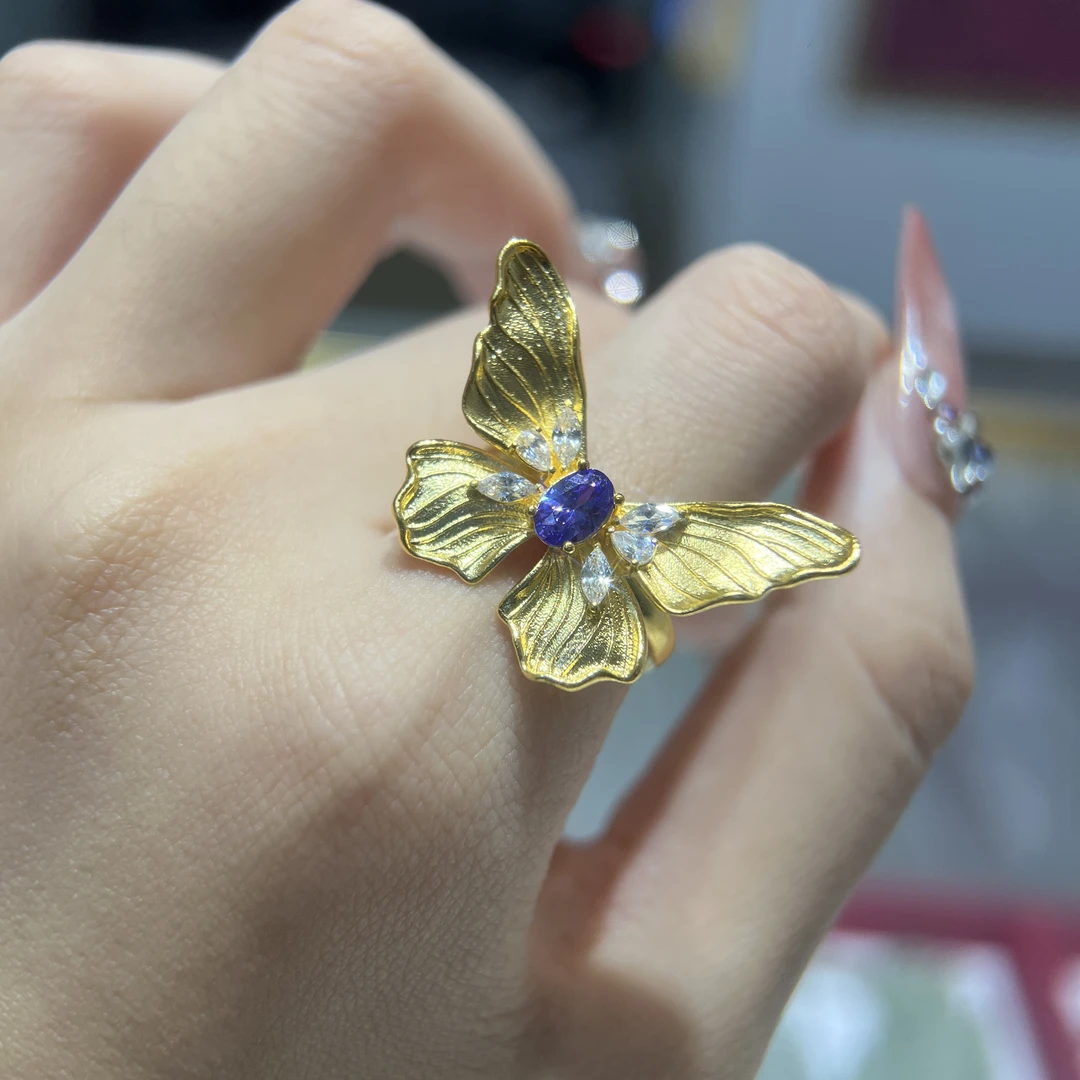 足银锆石戒指 X 超仙蝴蝶戒指紫蝴蝶欧若风