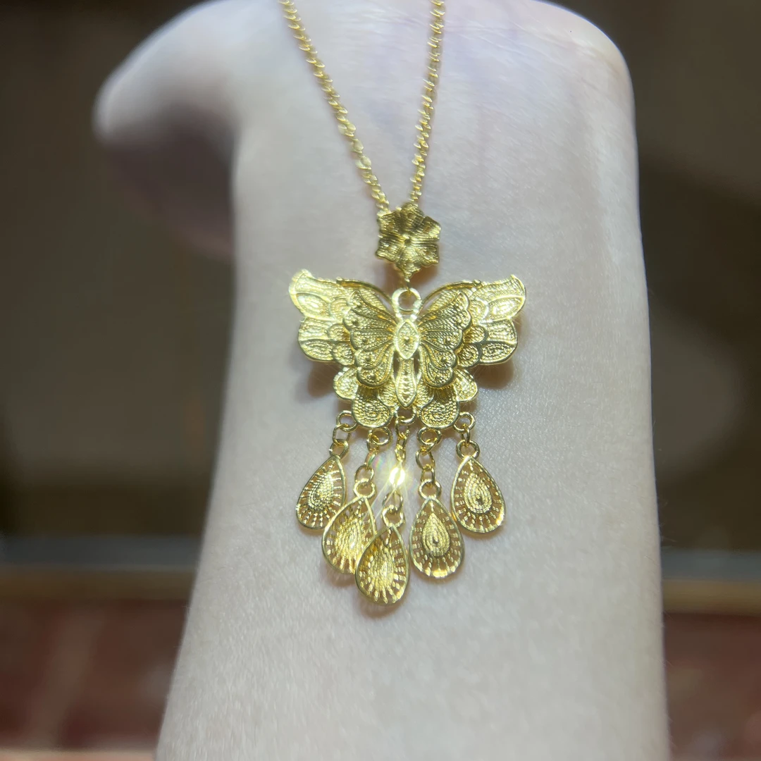 坠链均足银 P814流苏蝴蝶项链