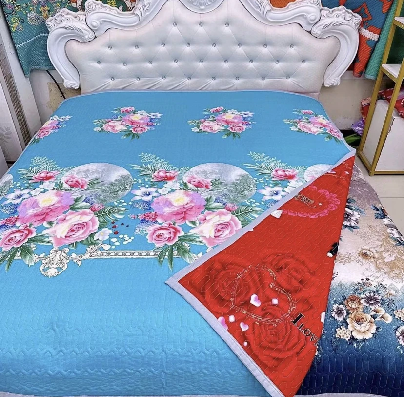 花好月圆甜蜜蜜双面大床盖夹棉多功能印花斜纹四季可用加厚亲肤