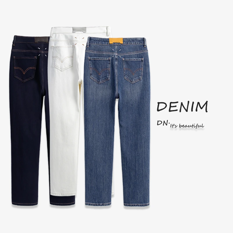 RAIN.CUN【马吉拉】加绒四面弹烟管直筒牛仔裤女九分薄绒法棍裤1166