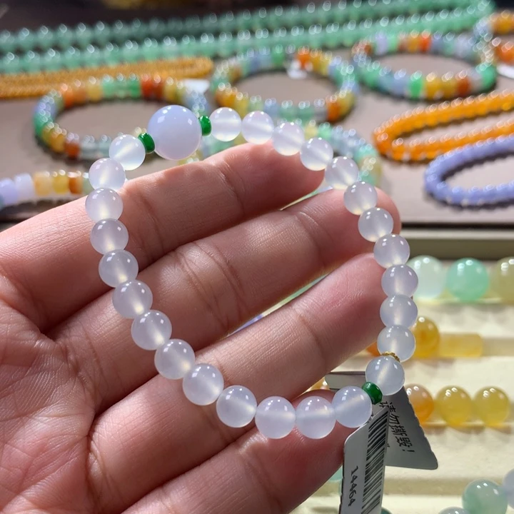翡翠手链未镶嵌剥皮荔枝冻木那白冰手串卡6.5