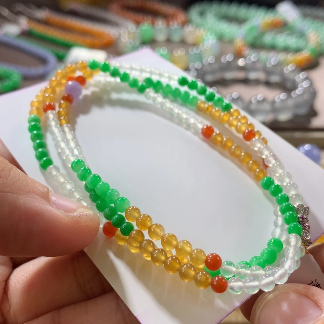 翡翠手链未镶嵌冰多宝浓彩小米项链