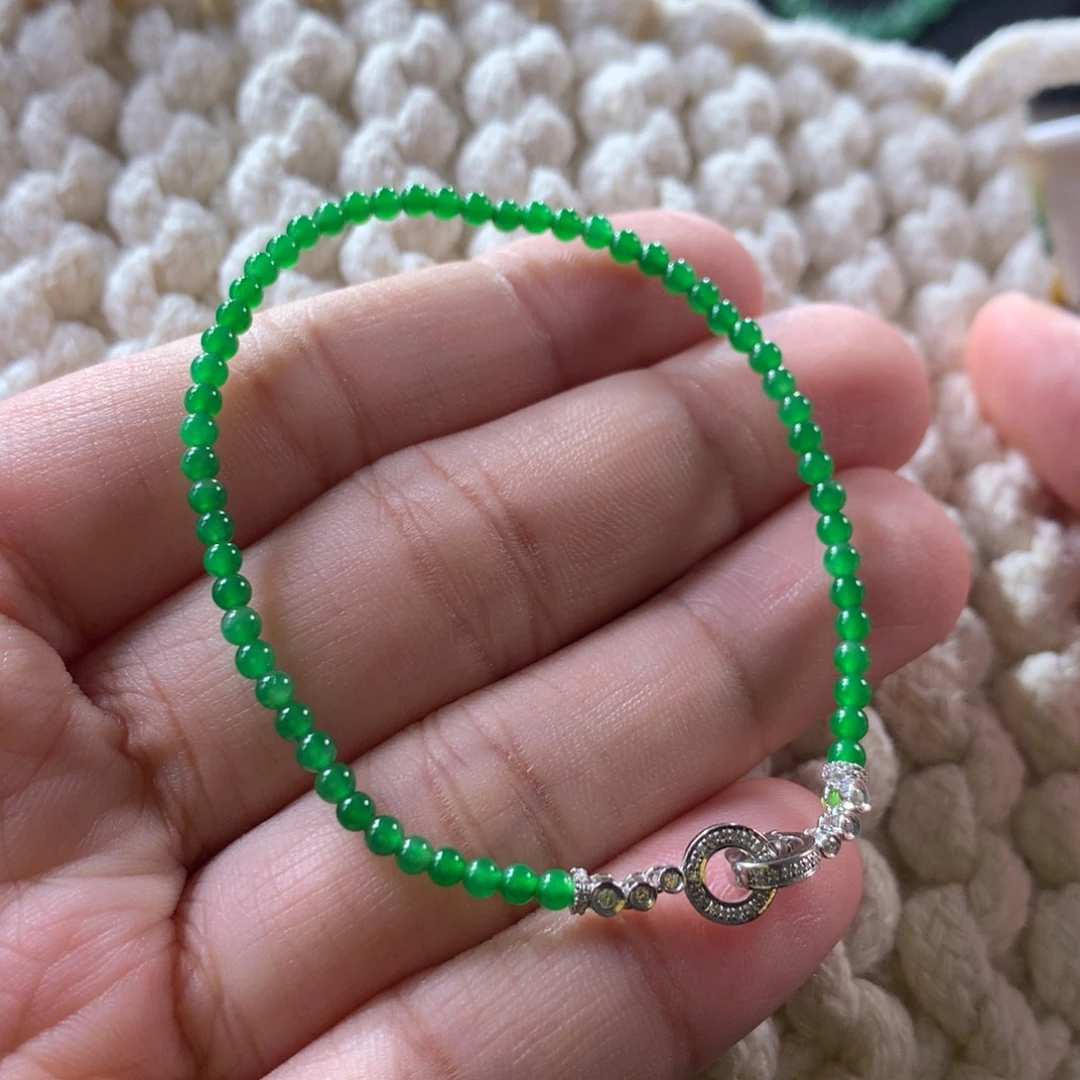 翡翠手串未镶嵌推荐•满色辣阳绿小米