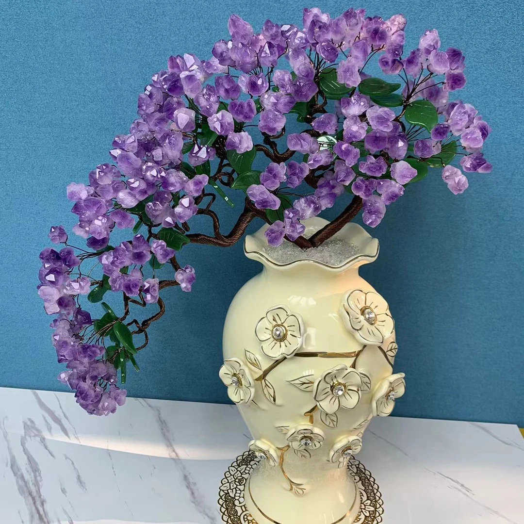 吉祥晶品紫水晶发财树黄水晶摇钱树家居客厅玄关酒柜店铺开业送礼