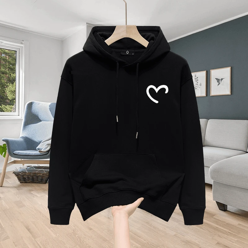 仓石一树春秋冬季时尚运动卫衣男士爱心印花连帽情侣装宽松上衣服