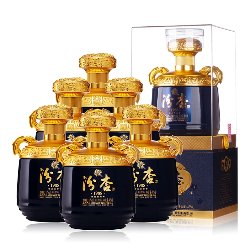 汾杏1988清香型五星整箱6瓶配礼袋礼盒装白酒送礼宴请53度475ml