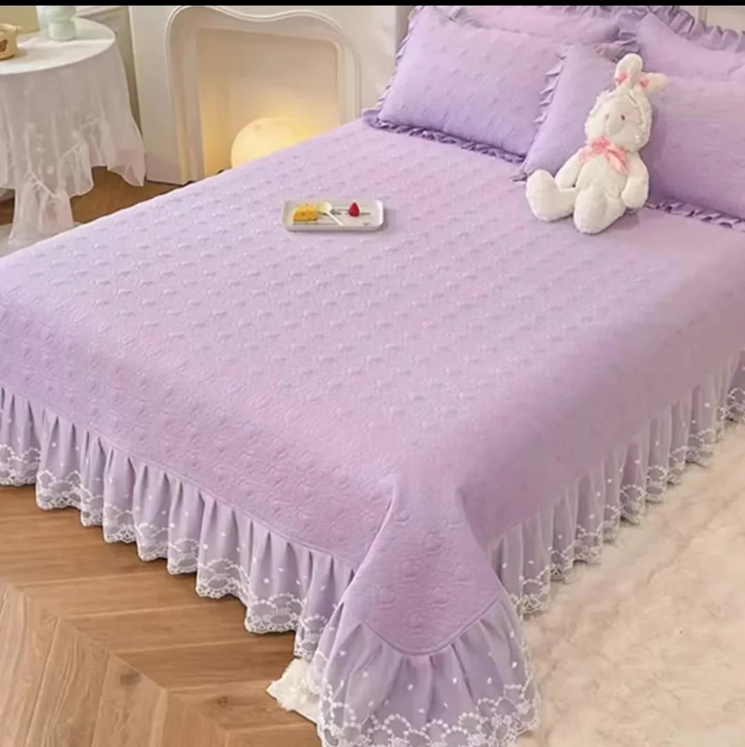 泡泡棉大花边床盖《浪漫紫》四季纯色不滑床