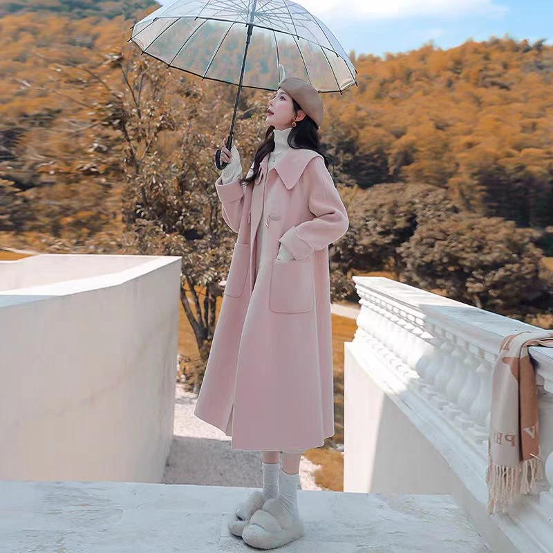 大码女装小个子穿搭秋冬打底衫女内搭卫衣小香风套装双面毛呢大衣