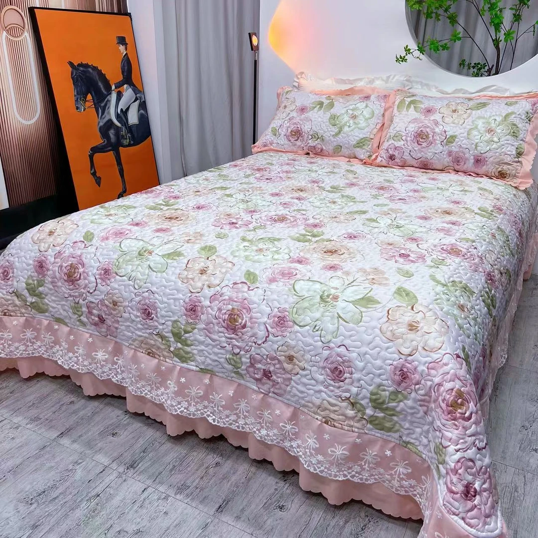 $【夏季新品】凉感丝床盖 夏凉空调印花床盖 亲肤丝滑透气 F