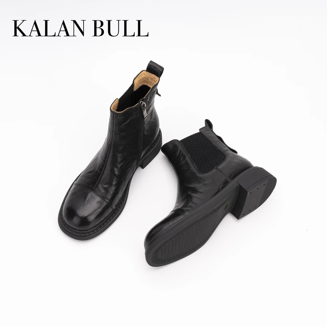 C01-16牛皮2024新款真皮低跟切尔西短靴女英伦风粗跟女靴短靴