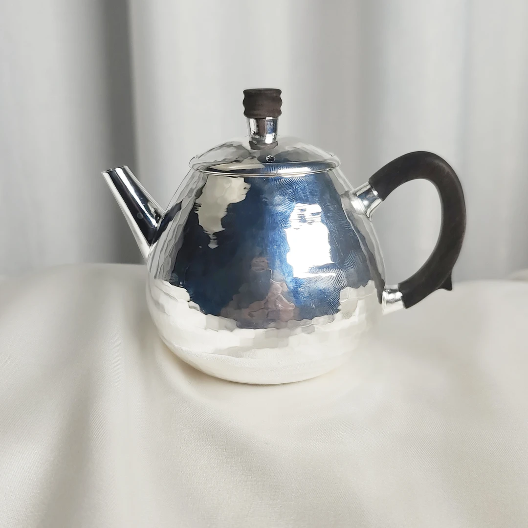 清货-手工锤纹泡茶壶素面银壶水滴壶999