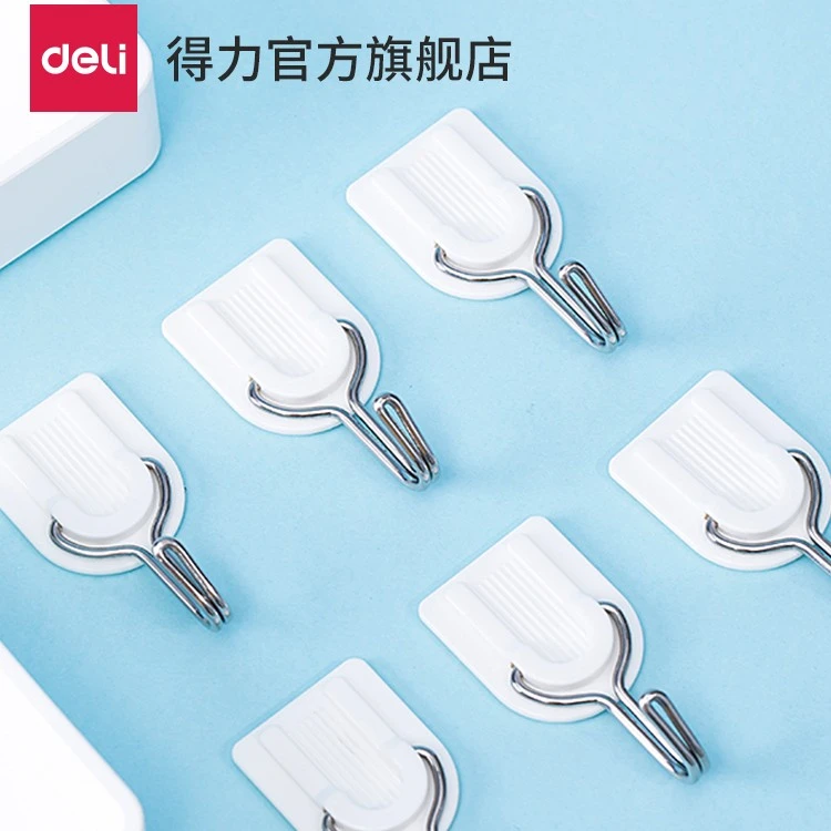 得力挂钩强力粘胶墙壁挂物无痕免打孔厨房卧浴室门后挂钩墙上粘钩