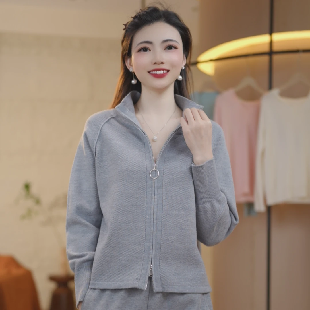 2023春季新款高品质羊毛衫气质减龄洋气显瘦双拉链女士针织衫外套