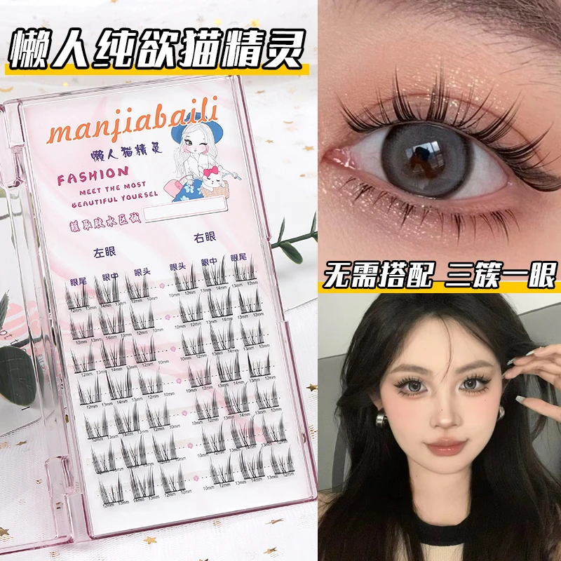 小曼美妆日记纯欲猫耳朵假睫毛自然仿真新手单簇分段式卷翘漫画款