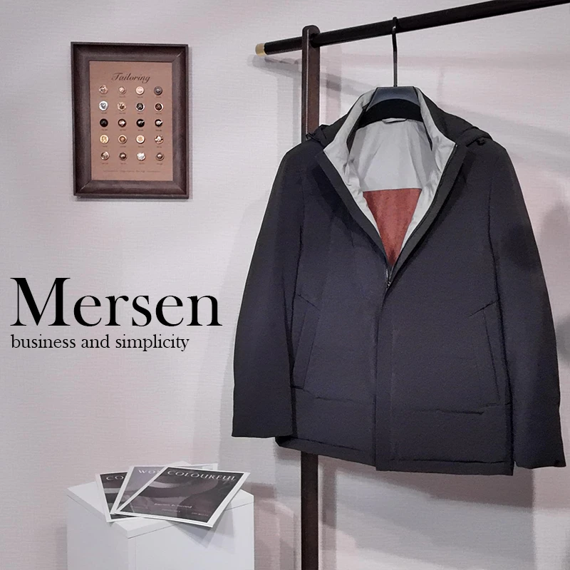 美尔森【精品鸭绒】白鸭绒轻商务男士连帽厚款羽绒服 39501