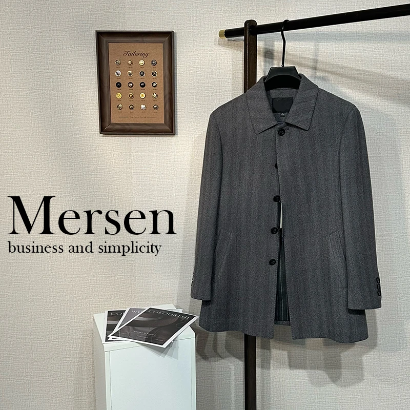 美尔森【羊毛大衣】男士商务休闲时尚灰色秋冬季100羊毛大衣