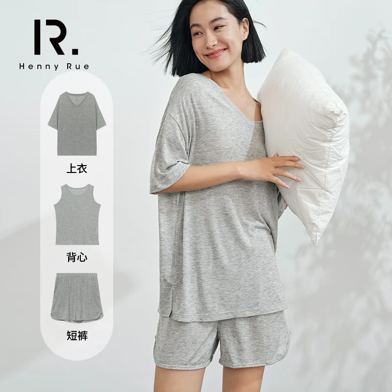 HennyRue夏季新款醋酸家居服柔软舒适透气薄款睡衣休闲外穿23363
