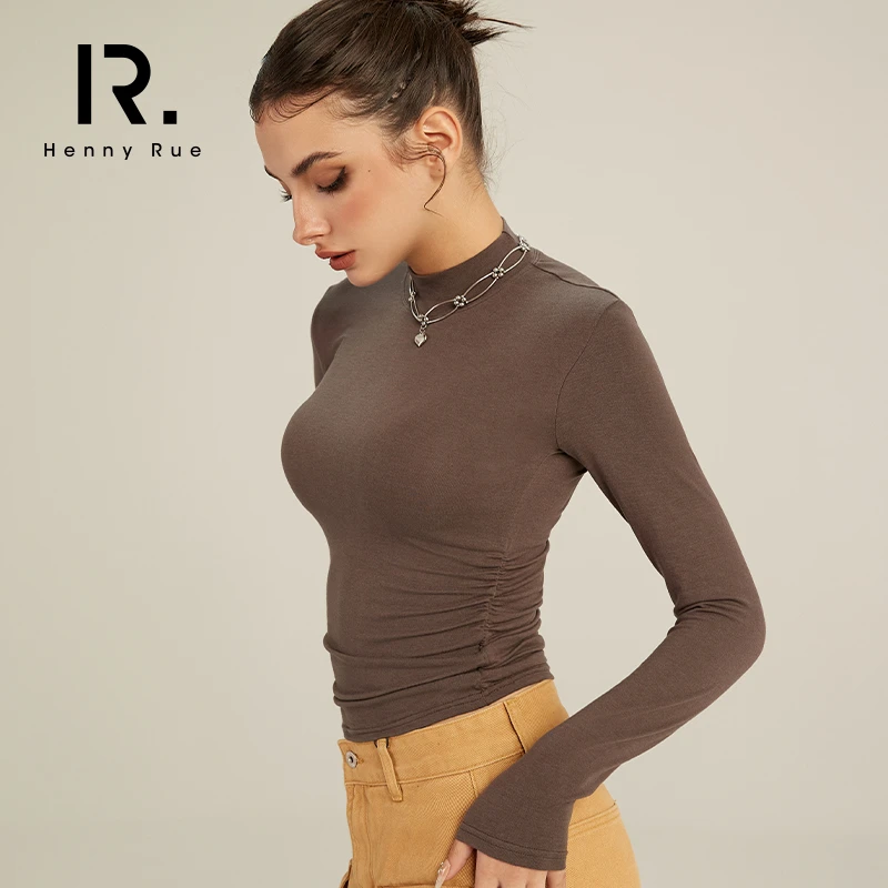 HennyRue秋冬半高领抽褶养肤衣女内搭打底衫百搭保暖修身23447