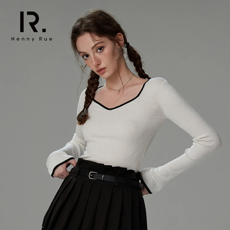HennyRue秋季新款海鸥领口莱赛尔桑蚕丝山羊绒长袖百搭套头23390