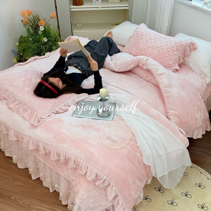 ◎婴儿绒蝶梦系列【四件套】±10斤秋冬季保暖家用床裙被套款床品套件