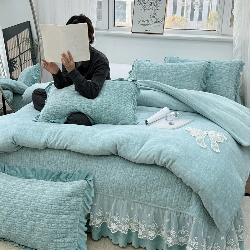 ☆婴儿绒肌理纹秋冬加厚四件套±9斤公主蝴蝶系列床裙款床上用品