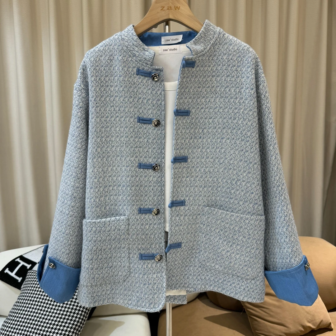 【福利】大码粗花呢格子小香风外套女春秋胖mm气质显瘦上衣/24100