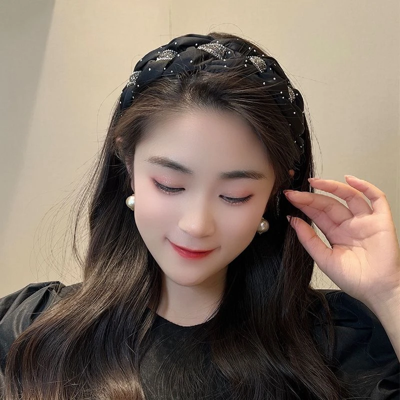 新款高颅顶气质带齿发箍女镶钻宽边麻花辫头饰网红发饰头箍发夹