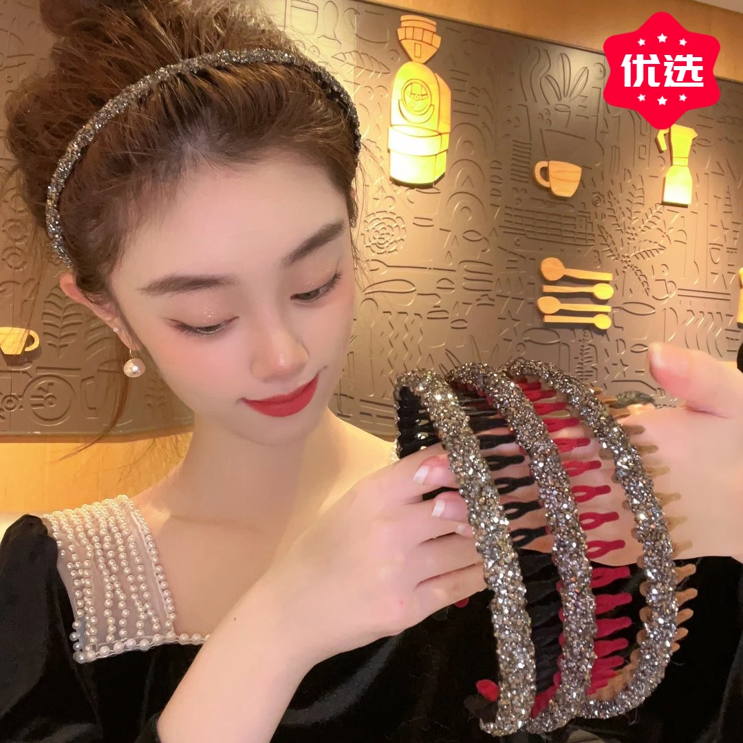 复古闪闪满钻闪钻碎发发箍带齿时尚洗脸头箍超仙气质发箍高颅顶