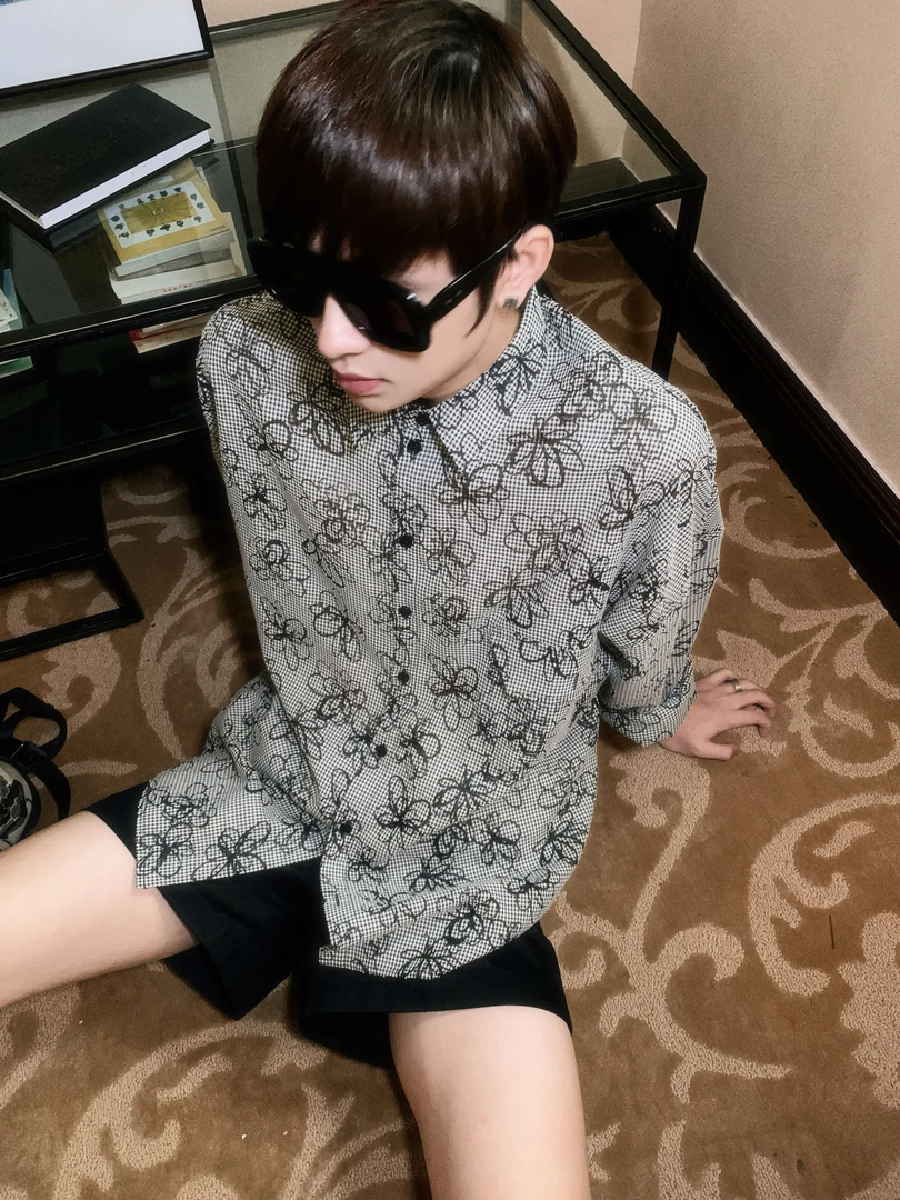 ESC MAN STUDIO/clean fit 衬衫穿搭不重样 复古镂空花朵格子衬衫