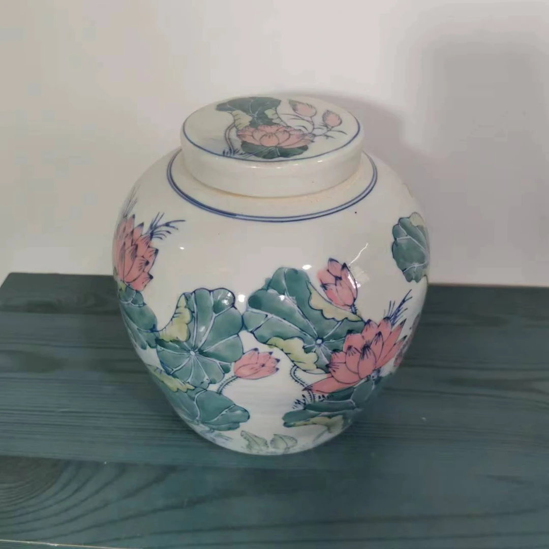 七八十年代陶瓷摆件茶叶罐五彩茶叶罐摆件，全品，包邮