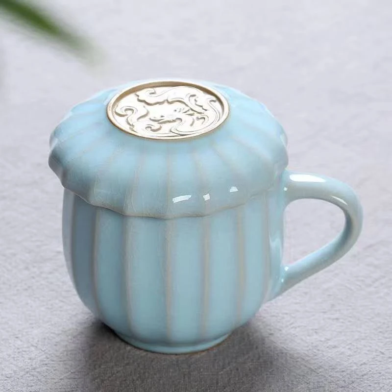 王振宇汝窑天青釉“丰收杯”一盖一滤一杯，同心收纳轻松泡茶精致