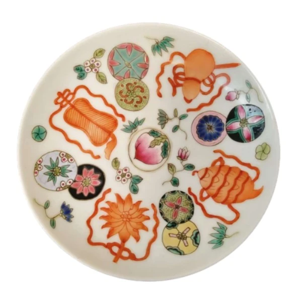 AS06790   清    粉彩皮球花赏盘