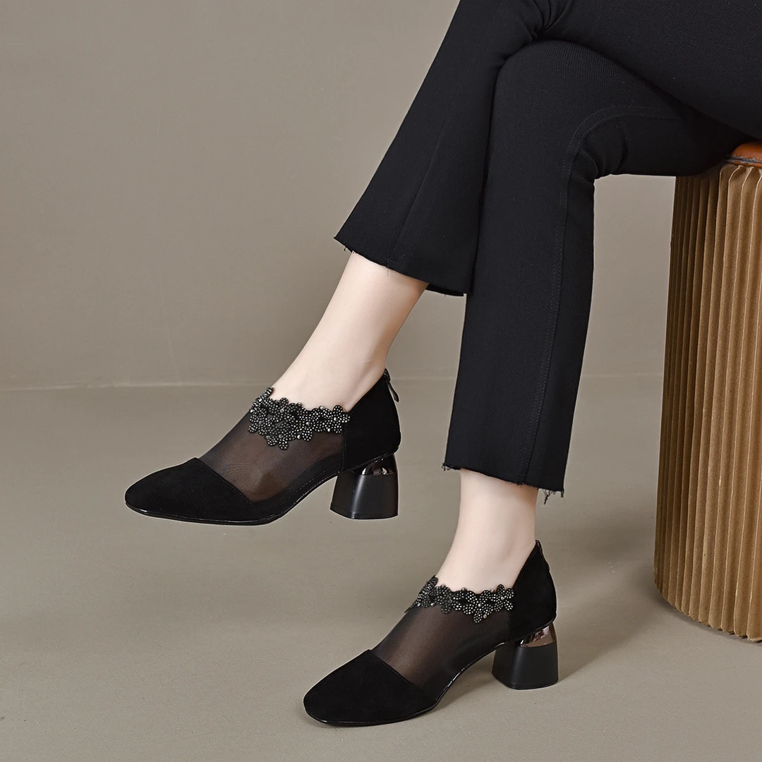 春夏新款网纱拼接水钻单鞋G M Q1-728