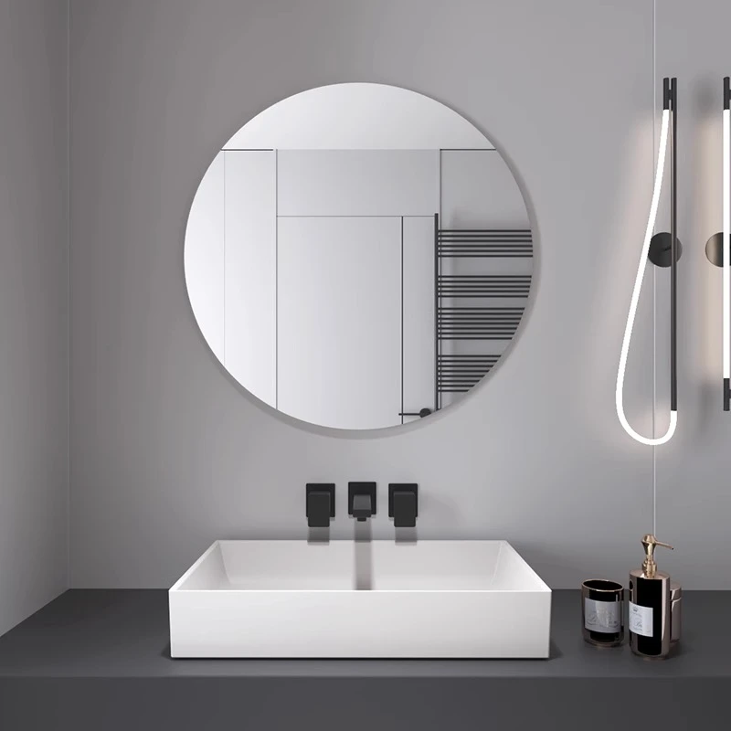 圆形卫生间镜子贴墙自粘免打孔壁挂式玻璃镜洗脸盆上的化妆镜挂墙