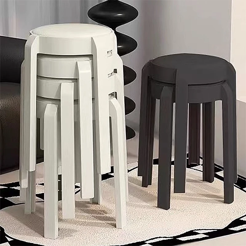 软包皮革面凳子圆形家用吃饭餐厅餐椅高脚凳特厚高级感可叠放餐凳