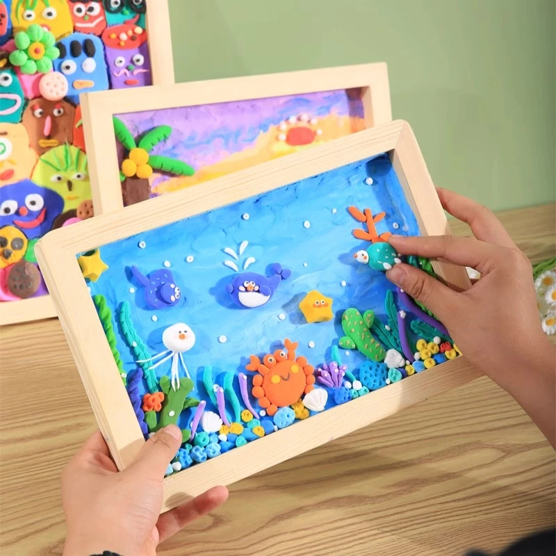 圆角超轻粘土画框实木黏土相框diy材料手工作品展示木框木质空框