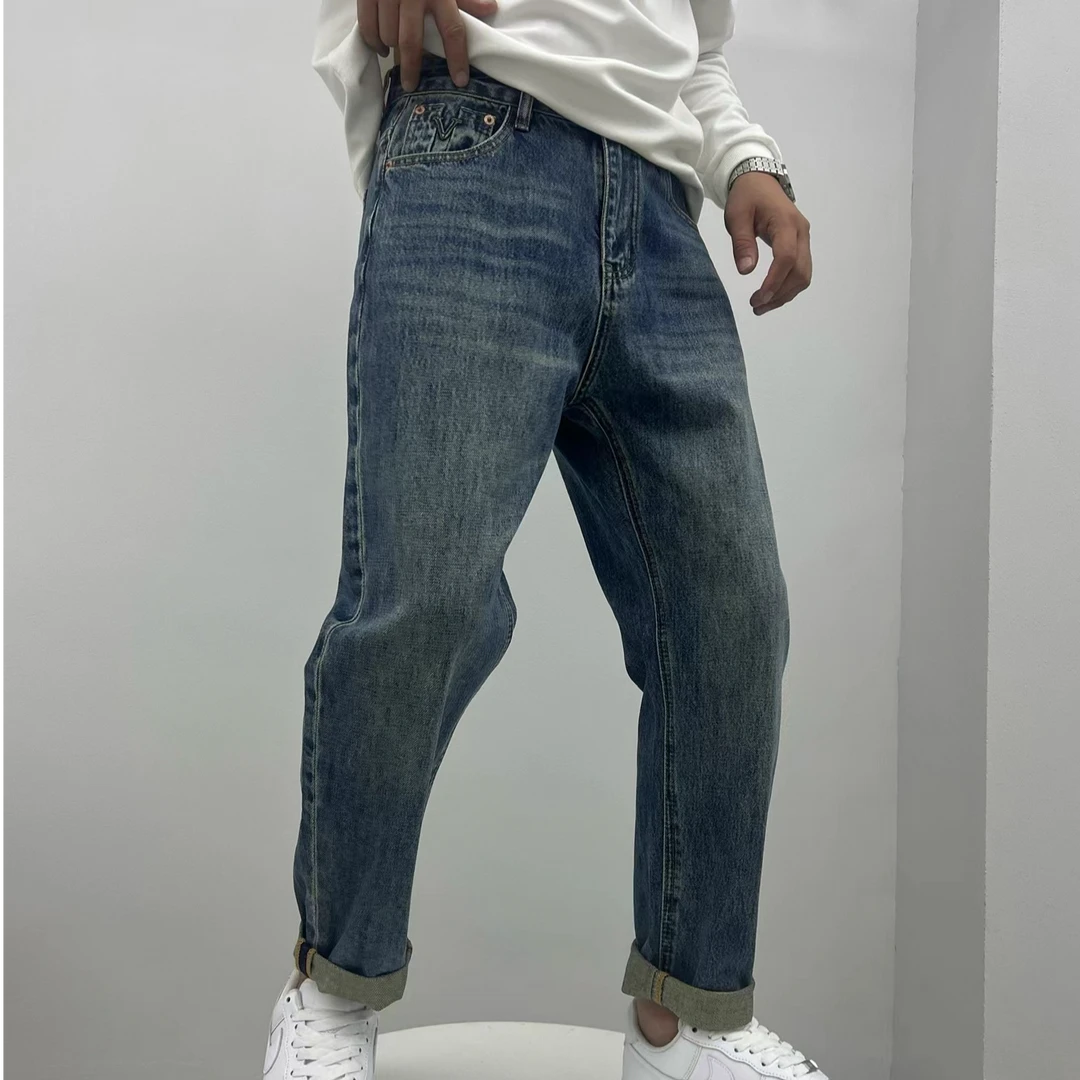27110-秋季新款男士直筒蓝色纯棉时尚休闲百搭潮流牛仔裤