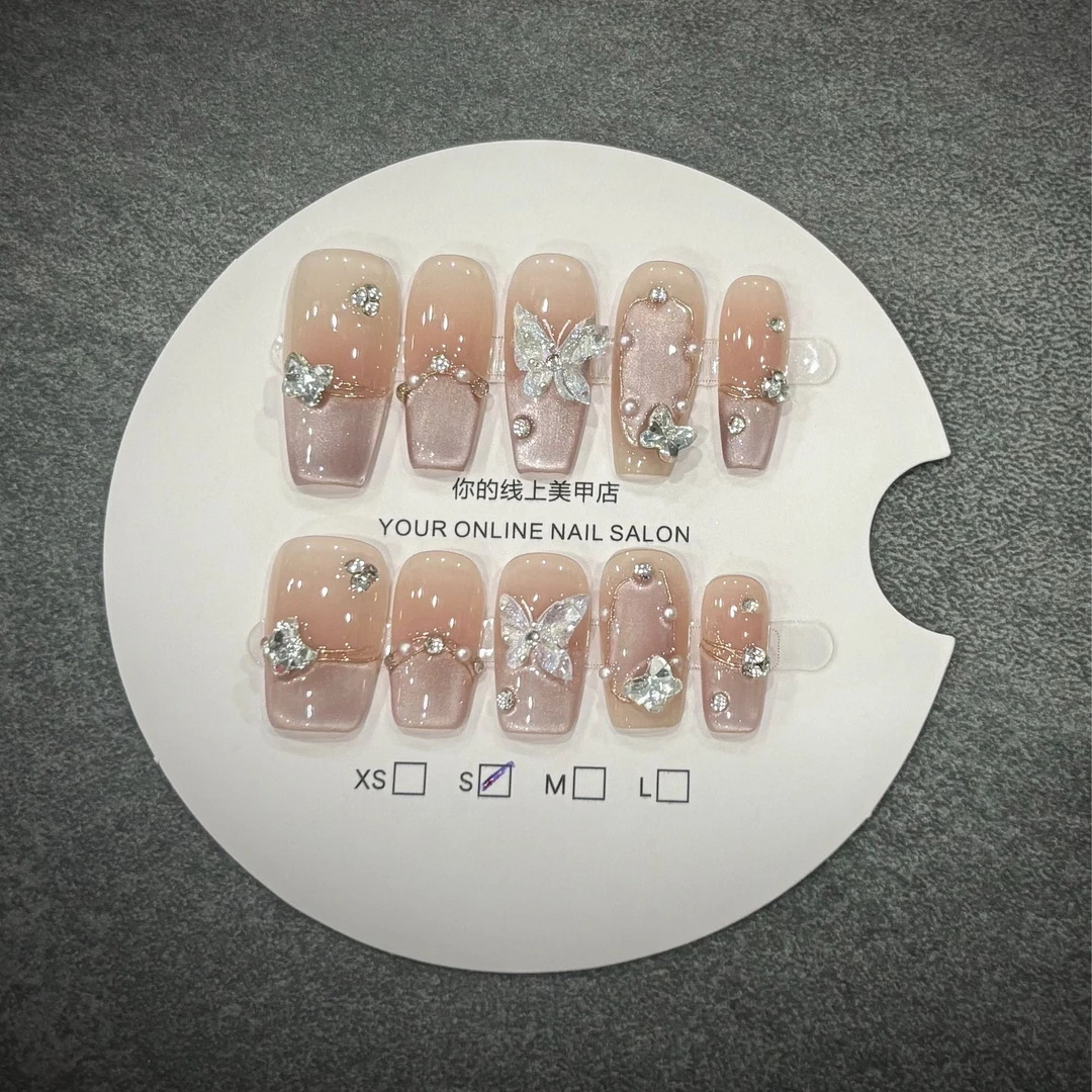 【蝶之翼】纯手工穿戴美甲简约夏季中梯短梯