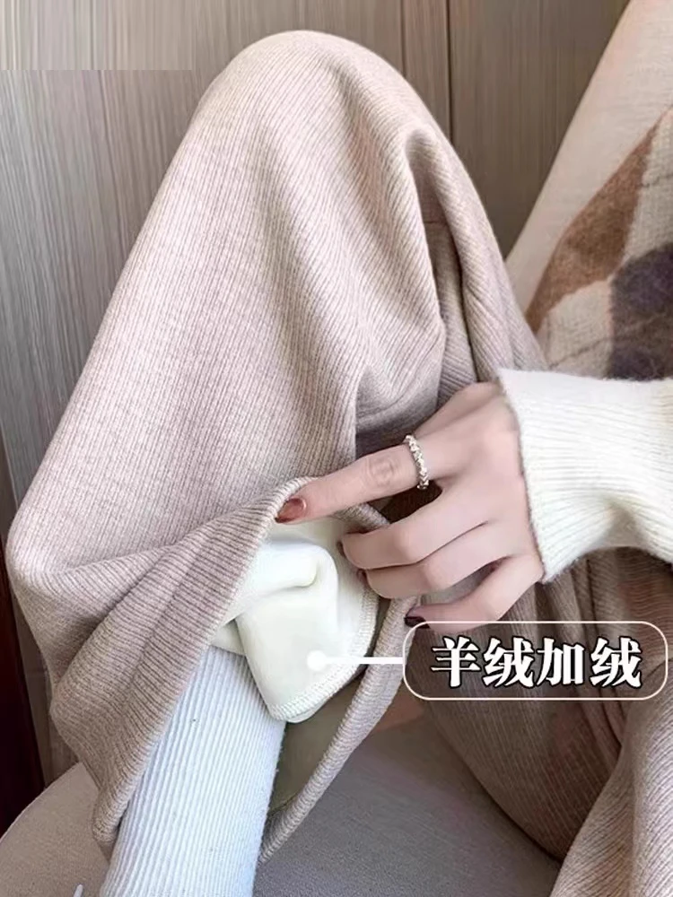 孕妇裤子秋冬款外穿阔腿裤春秋季仿羊绒直筒长裤冬季加绒加厚冬装