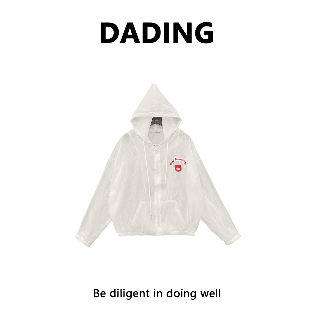 DADING 刺绣夏季新款双层蕾丝丝光防晒连帽罩衫外套 井8010A