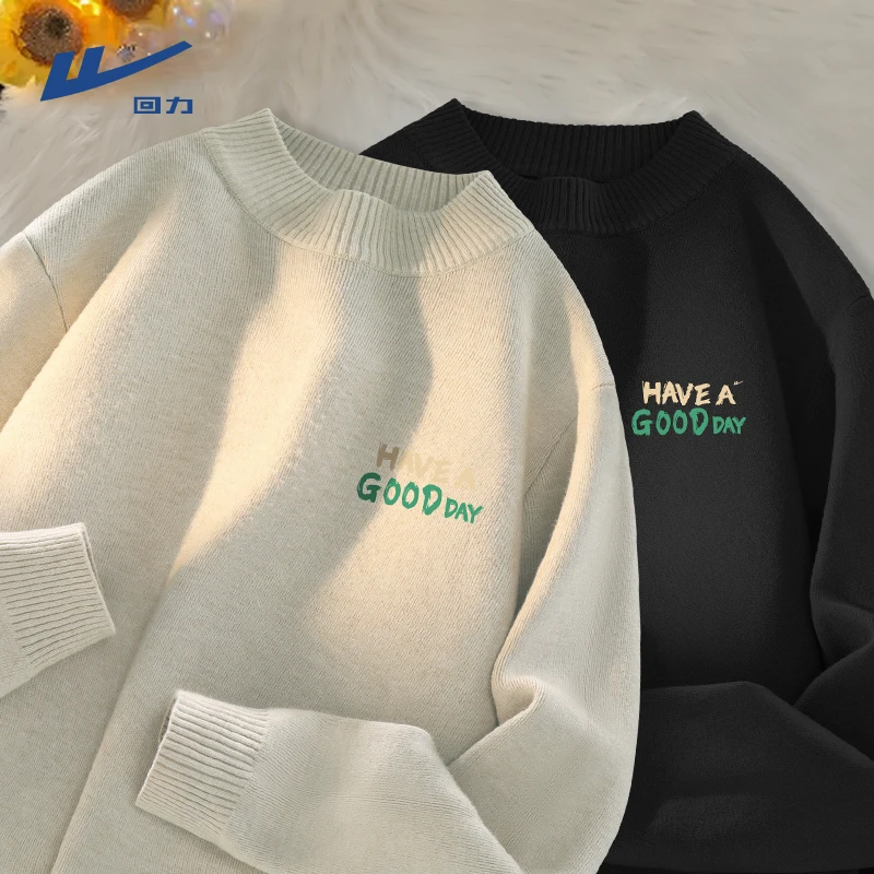 回力秋冬情侣毛衣美式休闲百搭打底衫青少年学生潮牌半高领针织衫
