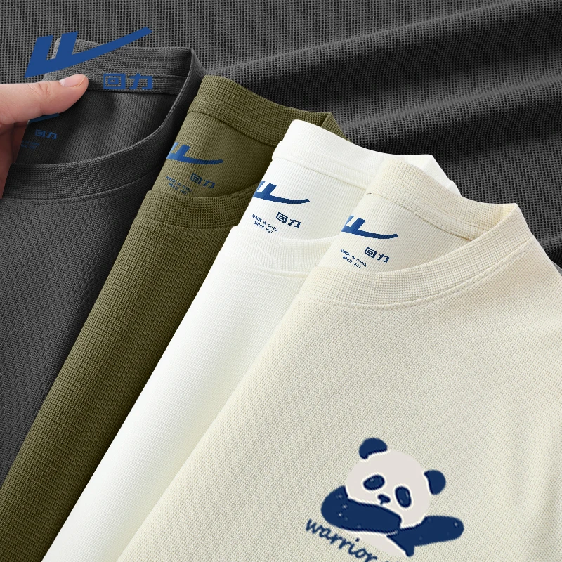 回力潮牌男装T恤夏季华夫格230G重磅半袖宽松小熊猫印花学生短袖t