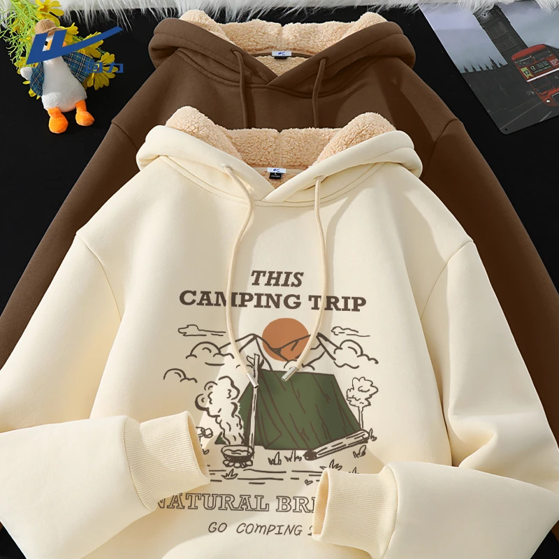 回力慵懒风男士卫衣秋冬款宽松大码休闲保暖上衣情侣加绒加厚外套