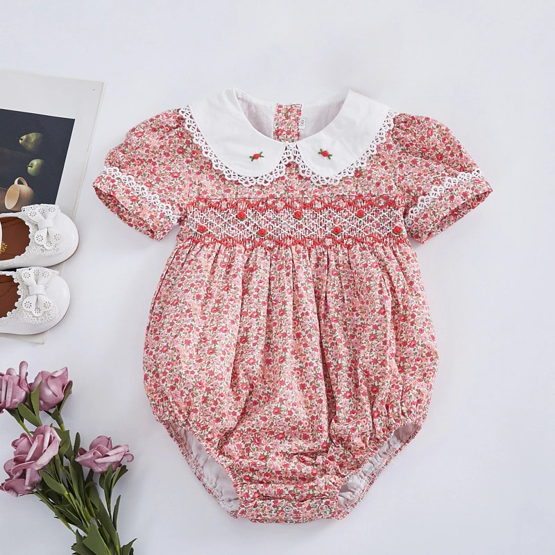 【手工打揽】跨境女童夏季新款哈衣ins 打揽包屁衣女童娃娃领爬爬装