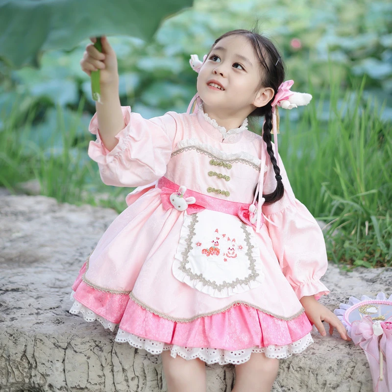 【粉兔】2024春秋女童长袖洛丽塔生日公主裙中式可爱 Lolita蓬蓬裙