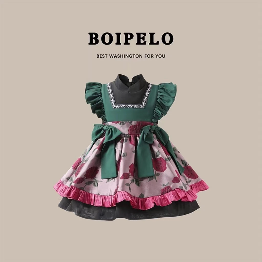 【宫廷玫瑰】BOIPELO跨境西班牙洛丽塔女童生日礼服甜美女童连体裙