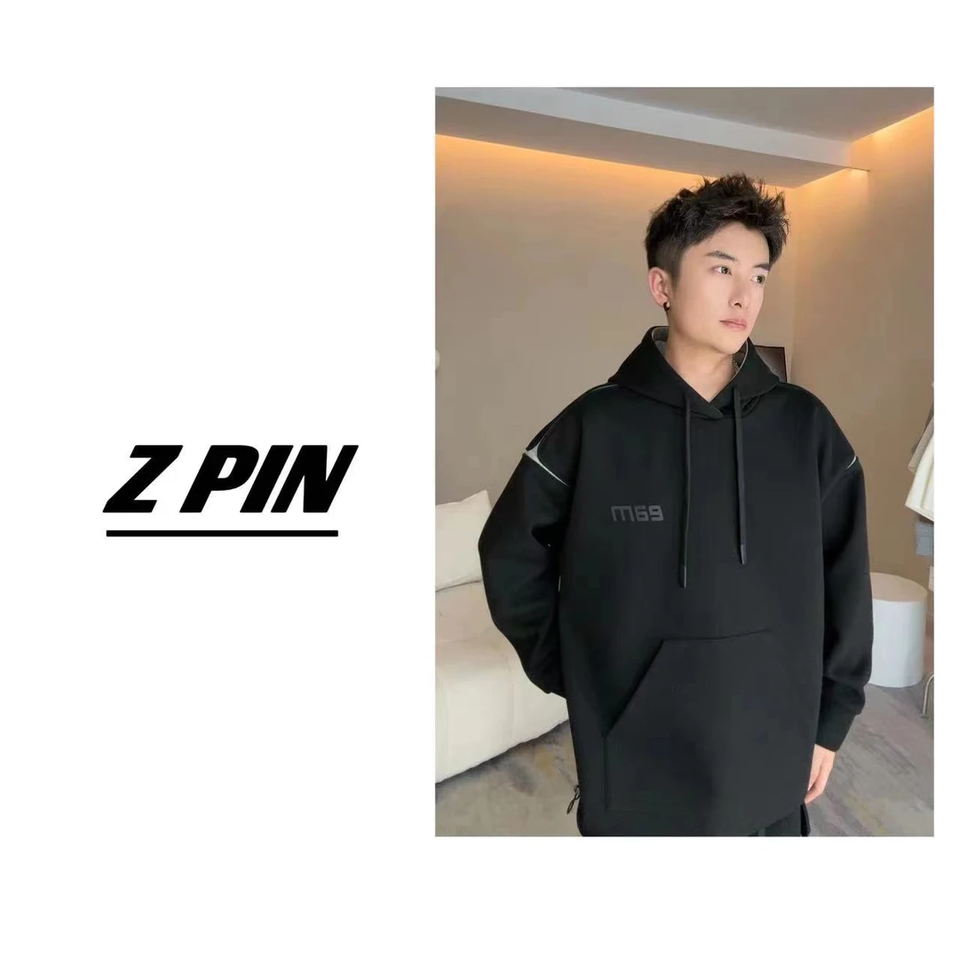 （臻品）2023秋冬新品创意潮流百搭ins休闲宽松抽绳连帽卫衣W710
