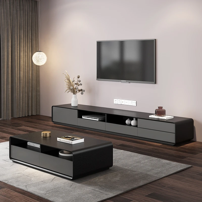 爱视图简约现代新款电视机柜茶几组合北欧客厅大小户型黑灰色地柜