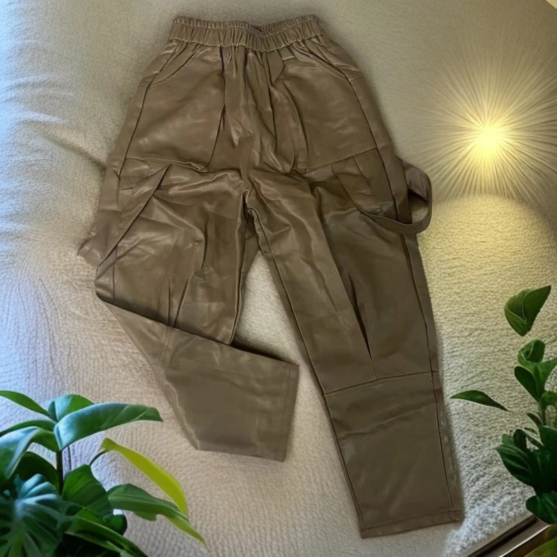2053（飞儿同款）休闲裤宽松百搭皮裤时尚