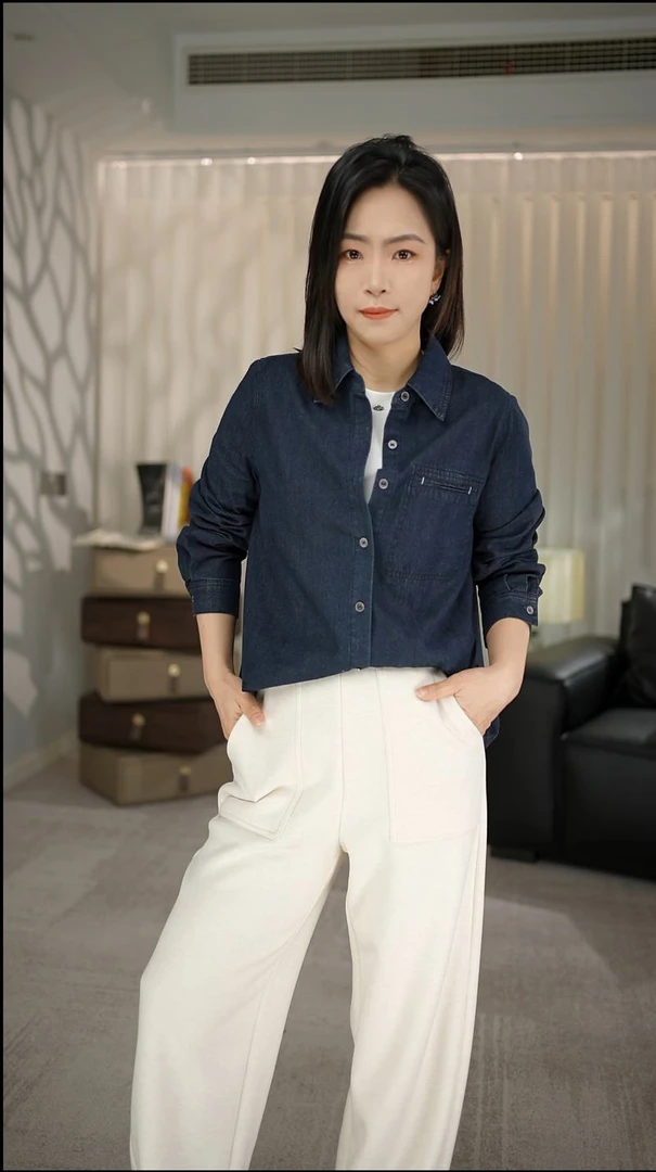 牛仔原蓝衬衫 抓毛+防卷边工艺秋冬季女士金属扣牛仔衬衣休闲